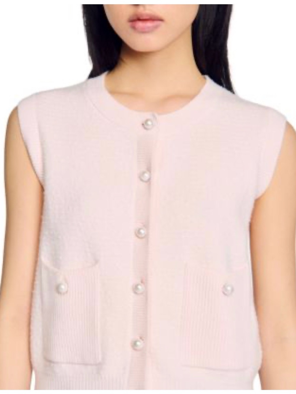 💕NWT  Sandro Pearl Button Knit Vest  powder  Pink